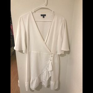 White wrap ruffle dress